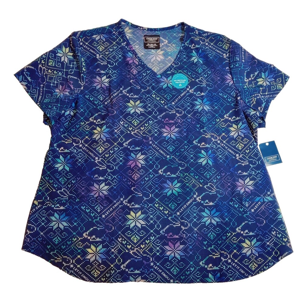 Cherokee Scrubs "Let It Snow" V Neck Top w/Pockets CK637 Size: 3XL NEW